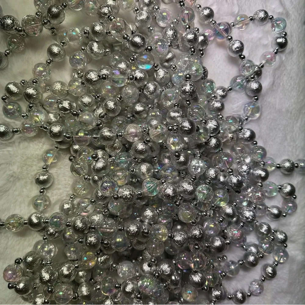 Five Vintage Garland Acrylic Iridescent Silver Metallic Christmas Balls Strings